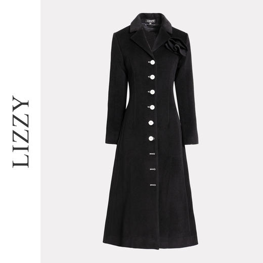 LIZZY 秋冬欧式手工盘花胸针侧开叉撞色扣绵羊毛长款大衣外套6364 商品图4