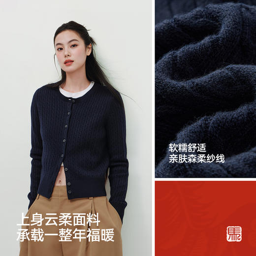 商场同款|森柔森马针织开衫女春季短款绞花圆领2026新款新年毛衫 商品图3