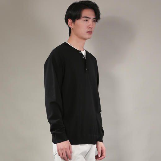 DRONKOO 2026 圆领四粒扣小V拼毛织撞领薄毛衣 商品图3