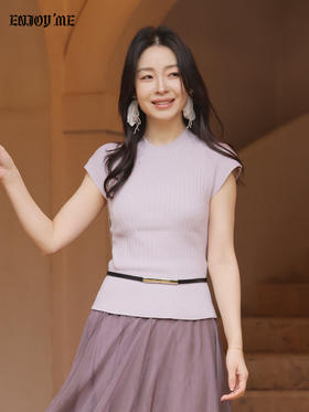 【门店同款】ENJOY春季“柔光芳序”腰带修身针织上衣 169100058