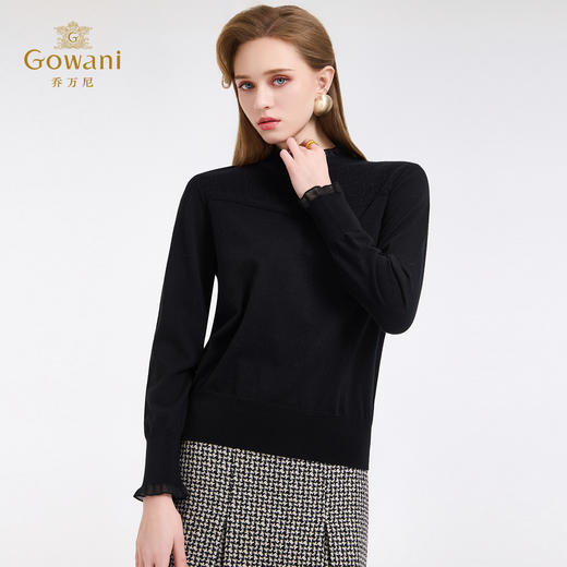 【5色可选】乔万尼木耳边勾花拼接半高领羊毛保暖打底衫毛衫ED4M827 商品图10