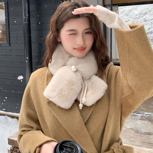 【冬季氛围感新中式可调节毛领】百搭交叉毛领加厚保暖毛绒围秋冬新款珍珠调节绳高级感毛领围巾脖 商品图0