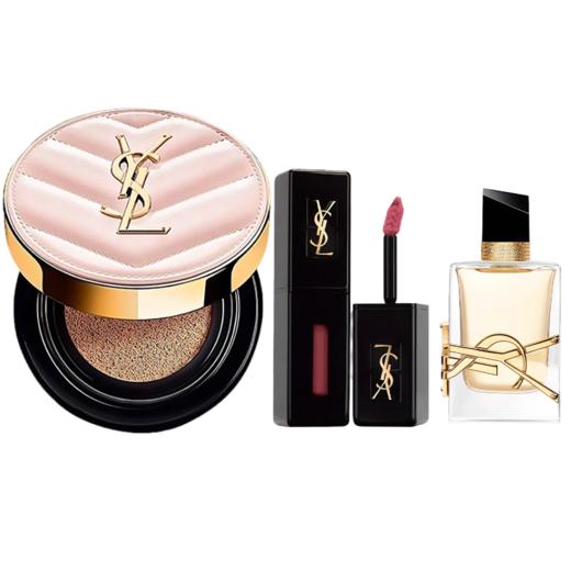 【送礼袋】YSL圣罗兰气垫香水唇釉三件套组 （粉皮革气垫12g+黑管唇釉2.8ml+自由之水7.5ml）  有效期2027-1 免税版 香港直邮美妆 商品图1