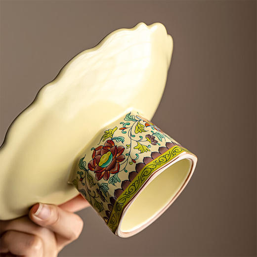 【汝窑高脚盘-五彩缠莲】中式复古精致陶瓷高脚茶点盘家用零食干果盘高足客厅茶几摆台果盘 商品图9