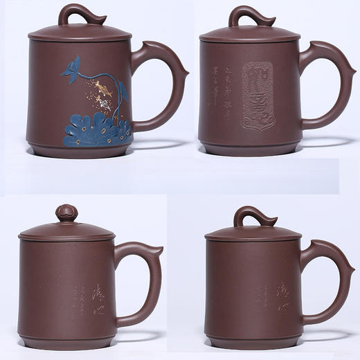 宜兴紫砂杯 手工泥绘茶杯盖 复古杯子自用家用办公杯 商品图1