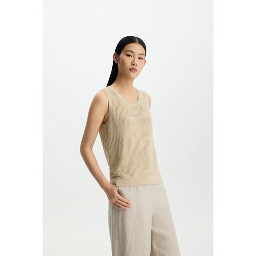 商场同款PURE TOUCH女装26春夏新款无袖T恤圆领针织细闪短袖上衣 商品图5