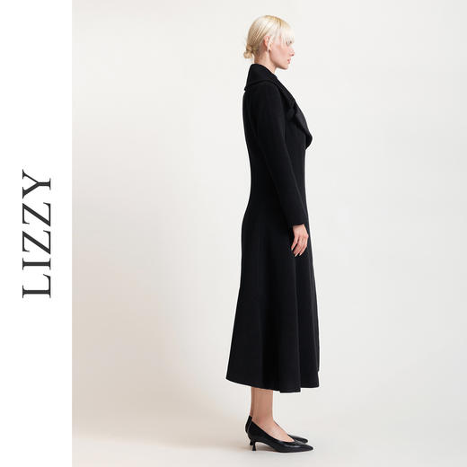 LIZZY 秋冬欧式复古手工盘花大翻领配可脱卸胸针绵羊毛长款大衣外套6372 商品图2