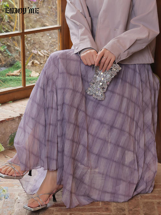 【门店同款】ENJOY春季飘逸雾蓝格纹裙 169146988 商品图4