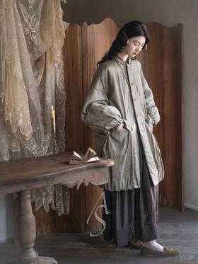 Phaedo 古榄绿野蚕丝立领廓形羊毛外套