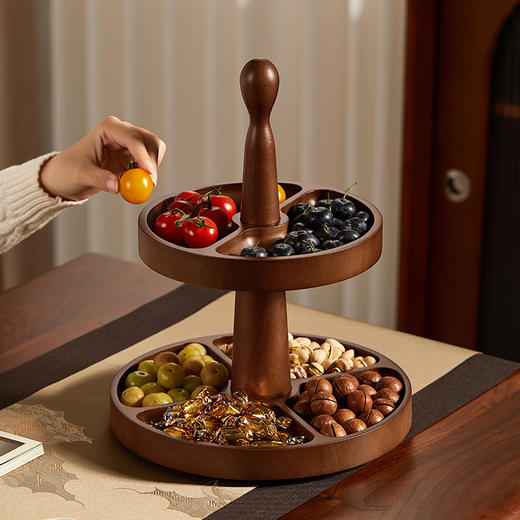 初心| 圆形双层果盘实木桃花芯木 商品图1