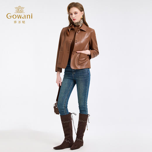 乔万尼复古翻领pu设计感简约利落感短外套ED4B748 商品图3