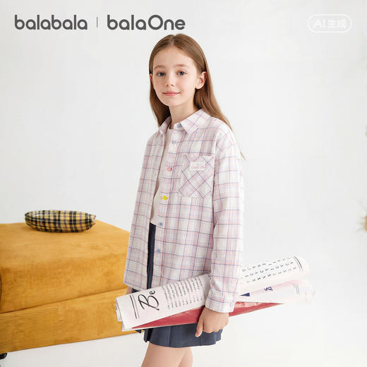 【balaOne】巴拉巴拉童装儿童长袖衬衫女童2026新款春装格子时尚 商品图2