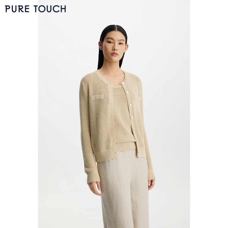 商场同款PURE TOUCH女装26春夏新款针织开衫圆领小香风针织短外套