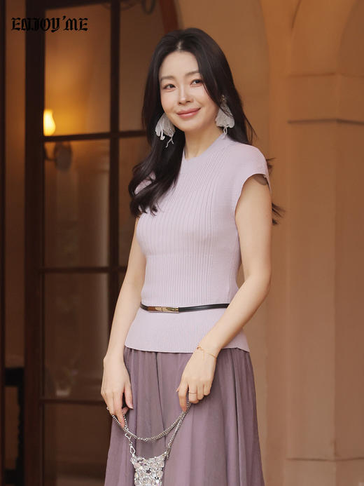 【门店同款】ENJOY春季“柔光芳序”腰带修身针织上衣 169100058 商品图1