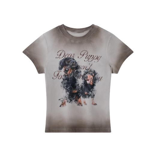 【不宠系列】BJHG不计后果腊肠狗短袖T恤女款夏美式做旧水洗上衣 商品图3