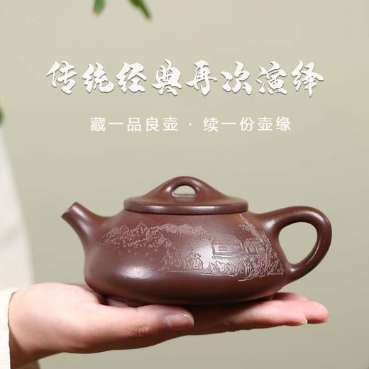 宜兴紫砂壶丨景舟石瓢 原矿紫泥 紫玉金砂 刻绘石瓢 245CC 经典器型 可泡各种茶类 商品图2