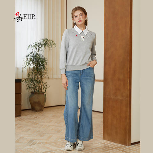 司歌钉珠重工假两件卫衣长袖圆领春秋女T921264Y 商品图3