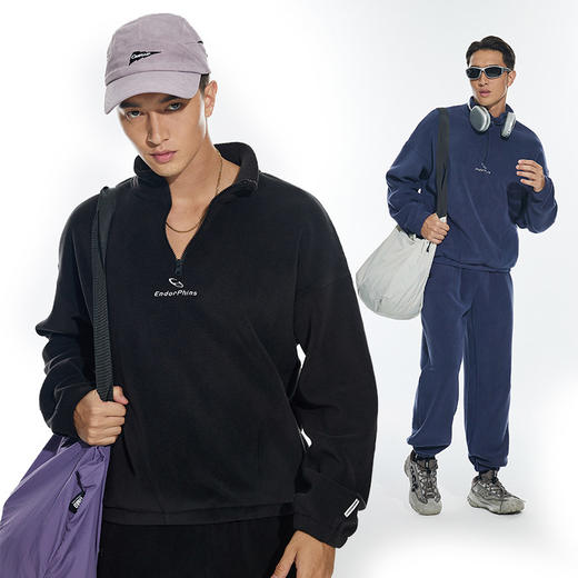 OMG运动 立领半拉链双面奥粒绒卫衣男秋冬季加绒加厚套头衫外套 商品图1