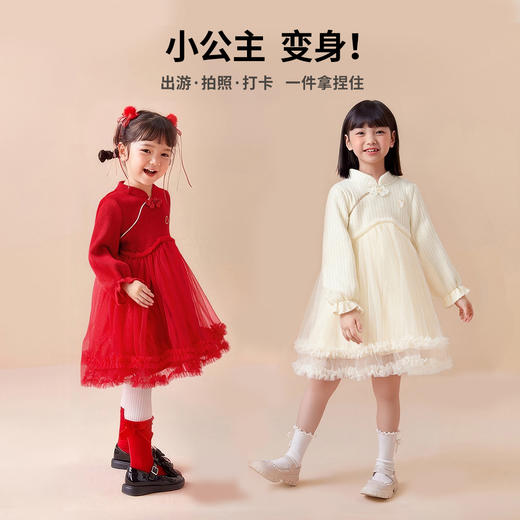 【加绒】【80-130】【可可鸭】女童冬款保暖中式蓬蓬连衣裙 商品图5