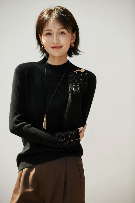 羊毛高定秀款C*HANEL同款半高领袖口镂空毛衫 商品图7