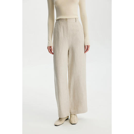 商场同款PURE TOUCH女装 26春夏新款亚麻直筒休闲裤高腰宽松长裤 商品图5