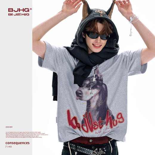 【不宠系列】BJHG不计后果 杜宾短袖男夏季宽松纯棉凉感印花t恤女 商品图1