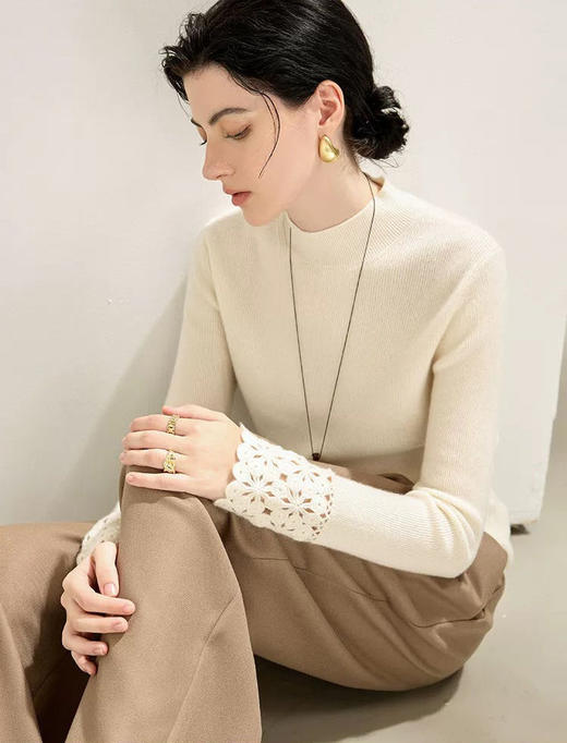 羊毛高定秀款C*HANEL同款半高领袖口镂空毛衫 商品图10