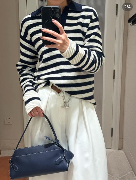 一店k R.L26早春紫标系列！贵里贵气的！秀款！条纹爱好者的极简穿搭！海魂风V领条纹针织衫！ 商品图4