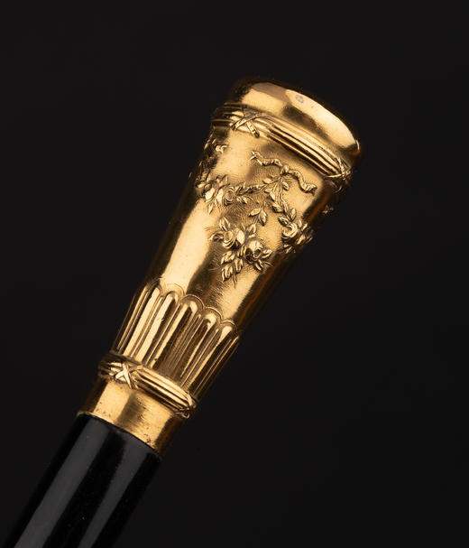 【已售】独角鹿西洋古董1920年代法国出品花卉缎带主题鎏金精雕杖柄装饰乌木色硬木杖身牛角杖脚古董手杖 商品图5