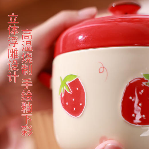【手绘果趣双盖炖盅】蒸蛋羹燕窝专用陶瓷双盖炖盅隔水炖家用一人份婴儿小汤盅瓦罐 商品图2