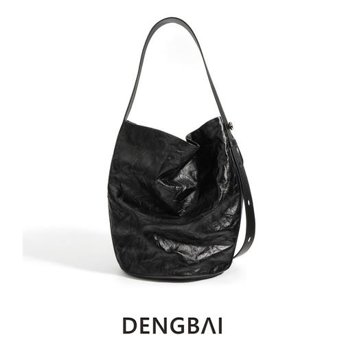 登白DENGBAI 头层手抓纹水桶包手抓纹褶皱水桶包头层牛皮1081 商品图1