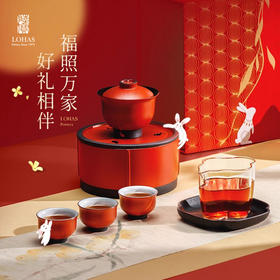 【彼达思】陆宝福照万家盖碗茶组高端喜庆富贵红陶瓷茶器