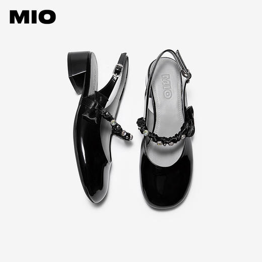 【上新】MIO米奥时装凉鞋女2026夏季新款蝴蝶结水钻纽带圆头后空中跟单鞋M262218631 商品图3