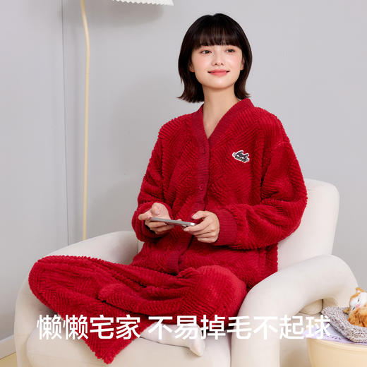 【M-2XL】【有棵树】女士双面绒V领家居服套 商品图8