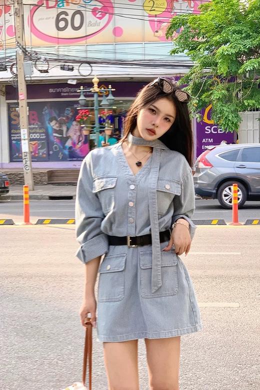 LNNNS 复古文艺条纹休闲牛仔连衣裙 22225 商品图6