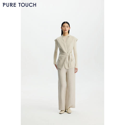 商场同款PURE TOUCH女装 26春夏新款亚麻直筒休闲裤高腰宽松长裤 商品图3