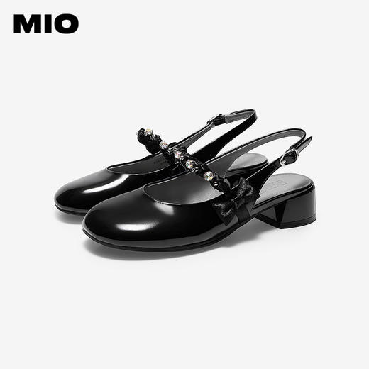 【上新】MIO米奥时装凉鞋女2026夏季新款蝴蝶结水钻纽带圆头后空中跟单鞋M262218631 商品图2