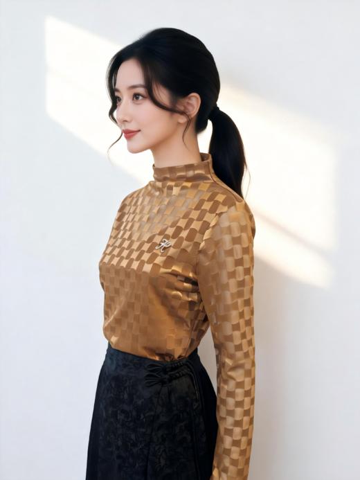 SZ3T51_檀褐色_T 恤_秋冬_棋盘格修身职场通勤_高级女装_BERNIEELEN 伯妮斯茵 商品图2