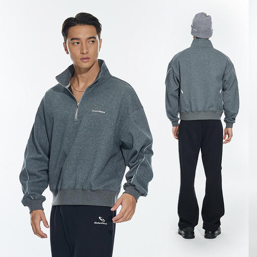 OMG运动 设计感短款立领卫衣男半开拉链套头衫外套春秋季宽松休闲 商品图3