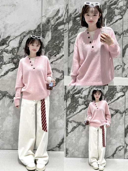 【高品质私服】【MC假两件粉色毛衣】宽松落肩版型，温柔显气质，假两件设计增加层次感G1657-CC【无标出货 介意慎拍】 商品图6