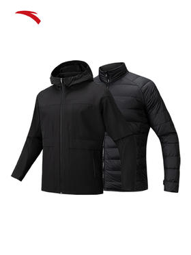 安踏男冲锋衣两件套羽绒内胆可拆卸保暖梭织上衣152547628