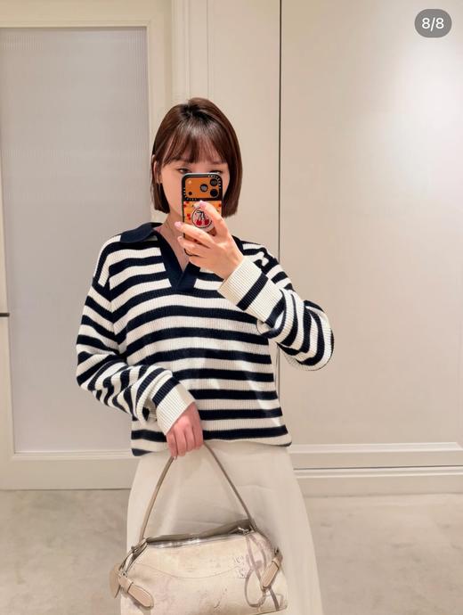 一店k R.L26早春紫标系列！贵里贵气的！秀款！条纹爱好者的极简穿搭！海魂风V领条纹针织衫！ 商品图1