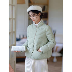 红念豆绿色白鸭绒羽绒服女短款小个子设计感2025冬季新款外套上衣