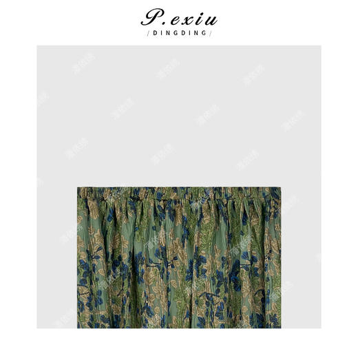 04-1潘依绣丁丁宠粉油画光泽感复古压褶印花宽松松紧腰半身裙Q5712 商品图1