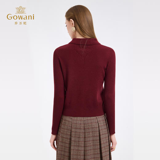 乔万尼冬新品复古翻领斜门襟设计细密羊毛针织打底衫ED4M809 商品图6