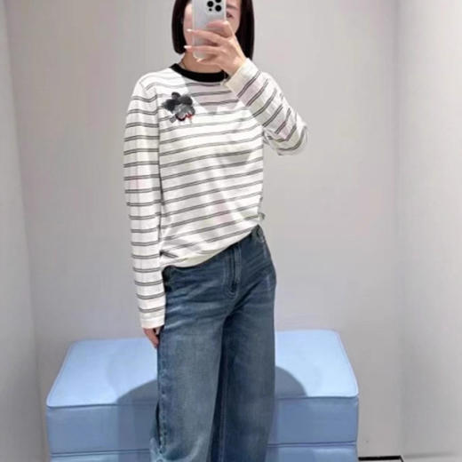 【来点不一样的】柜1900+！圆领夹条女套衫2025年秋冬新品装饰休闲条纹宽松T恤上衣 商品图4