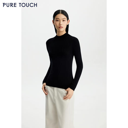 PURE TOUCH女装26春夏新款半高圆领打底衫羊毛弹力修身内搭针织衫 商品图0