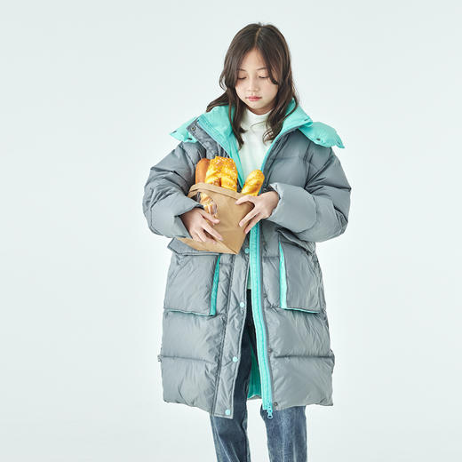 棵初25年冬季新款亲子中大女童拼色长款羽绒服防钻绒基础百搭外套 商品图2