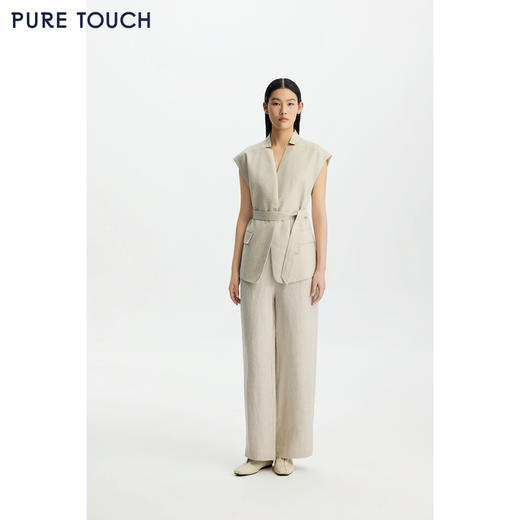 商场同款PURE TOUCH女装 26春夏新款亚麻直筒休闲裤高腰宽松长裤 商品图1