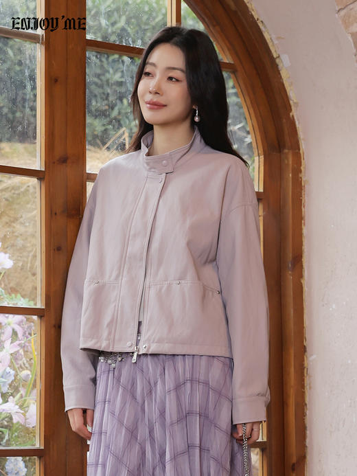 【门店同款】ENJOY春季“柔权主义”立领抽绳皮衣 169193151 商品图0